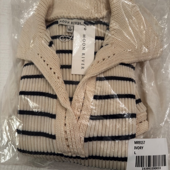 Tuckernuck NWT Moon River Ivory Striped Polo Midi Dress Size Large - Picture 3 of 3